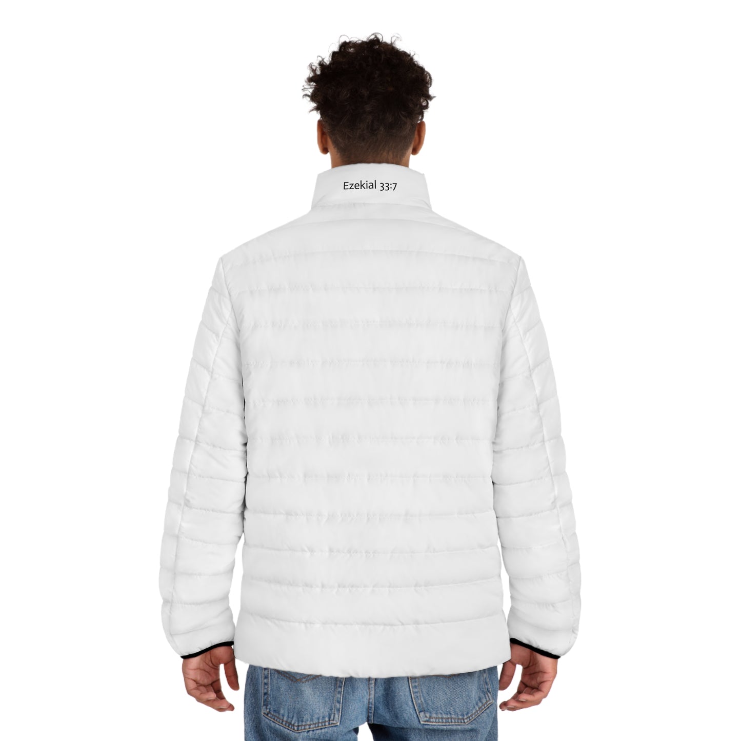 Men's White Puffer Jacket — Minimal Shield Logo Outdoor Coat