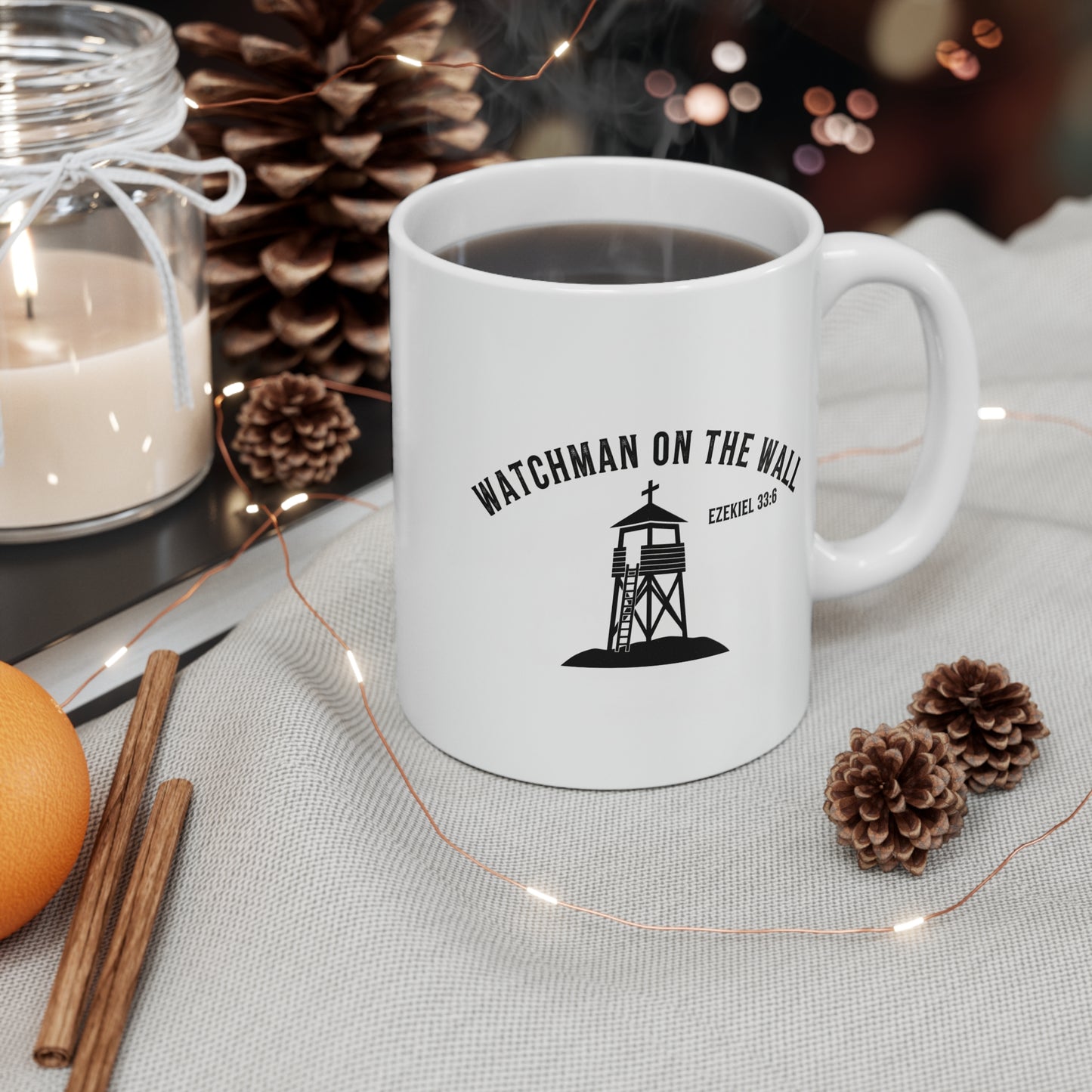 Faith Over Fear Mug — Inspirational Christian Coffee Cup with Cross Shield